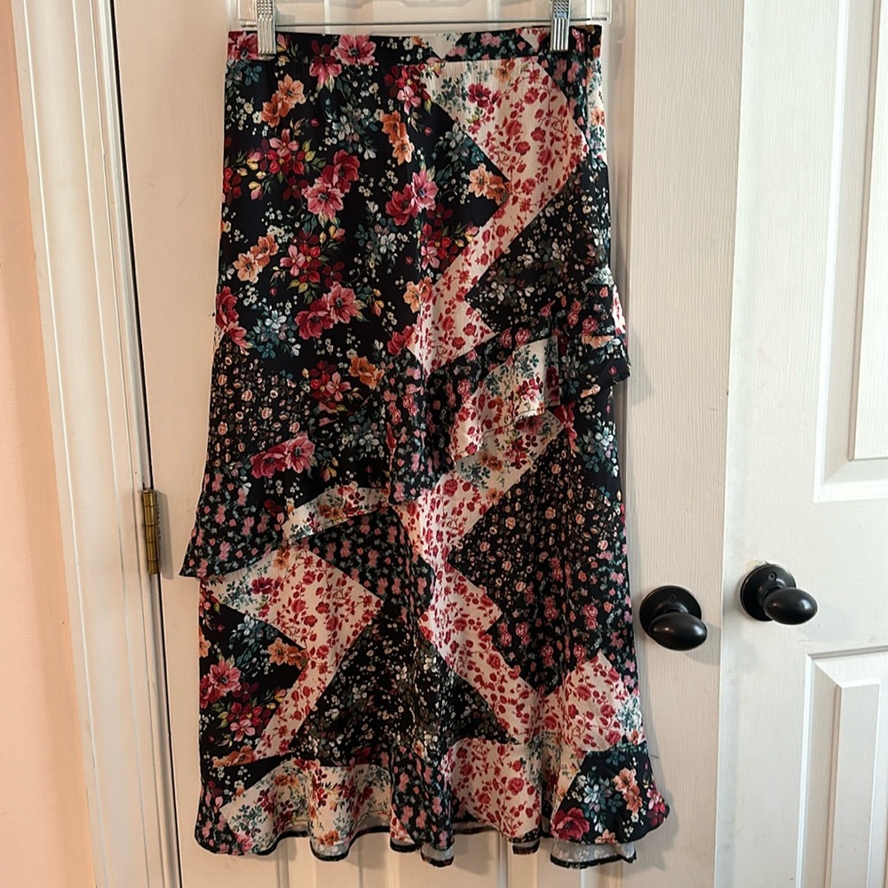 NWT NEXT Direct Boho Asymetrical Ruffle Patchwork Maxi Skirt Size 10 Whimsygoth